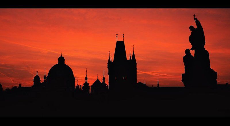 Прага, Путешествия, Рассвет, Силуэт, Чехия Силуэты Прагиphoto preview