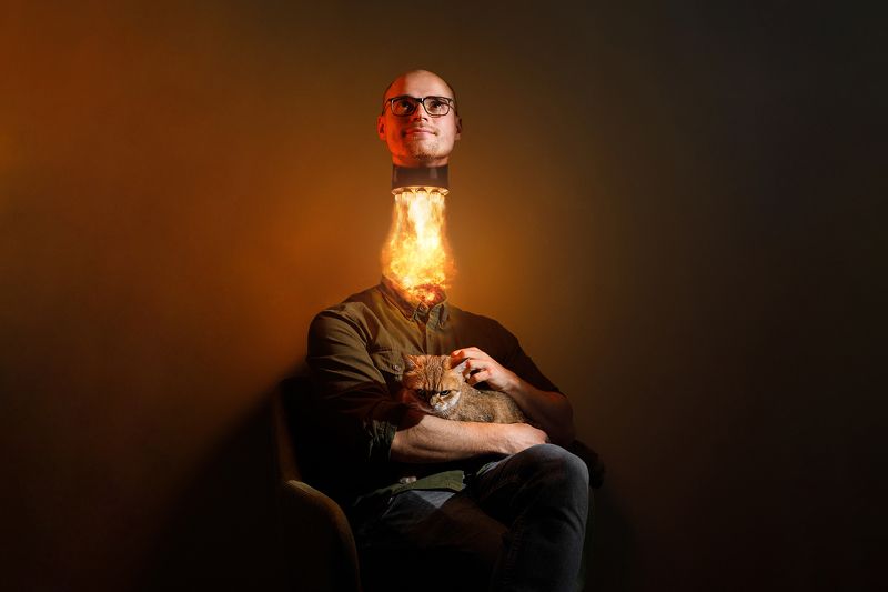 портрет ракета фотошоп кот голова коллаж Поехалиphoto preview