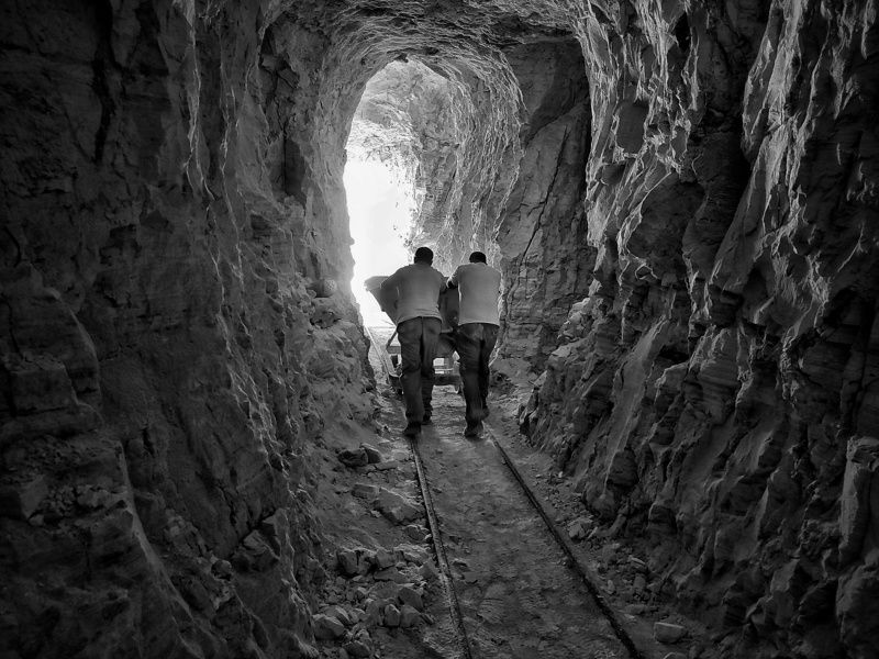 black and white, bnw, monochrome, art, cave, work, two, men, mine, shadow, darkness, light, algeria, benaissa ilyes work in a minephoto preview