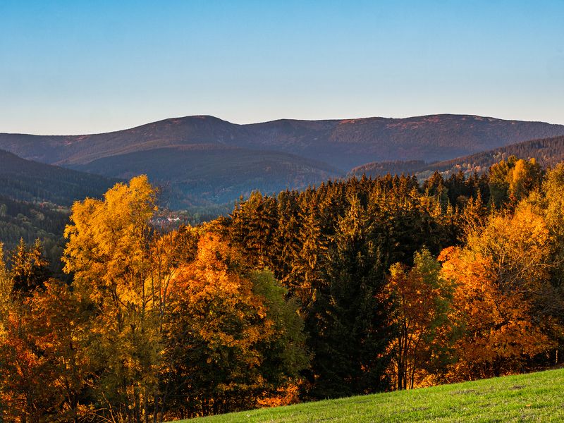czechia,mountains,krkonose,national park,karkonosze,autumn,fall,colours Autumn sunset in Krkonoše mountainsphoto preview
