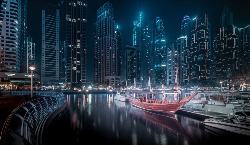 night, city, marina, boat, yacht, dubai,emirates. uae Night in Dubai Marinaphoto preview