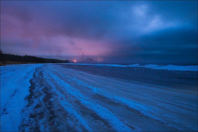 Закат, Зима, Лёд, Снег, Финский залив Замерзшие волныphoto preview