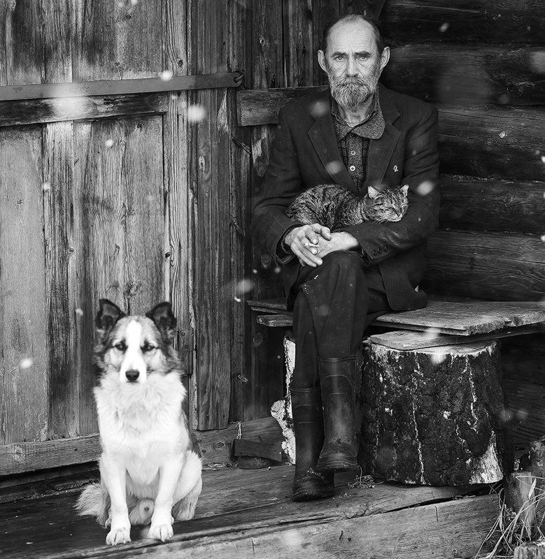 Строгий портрет с котом и собакойphoto preview