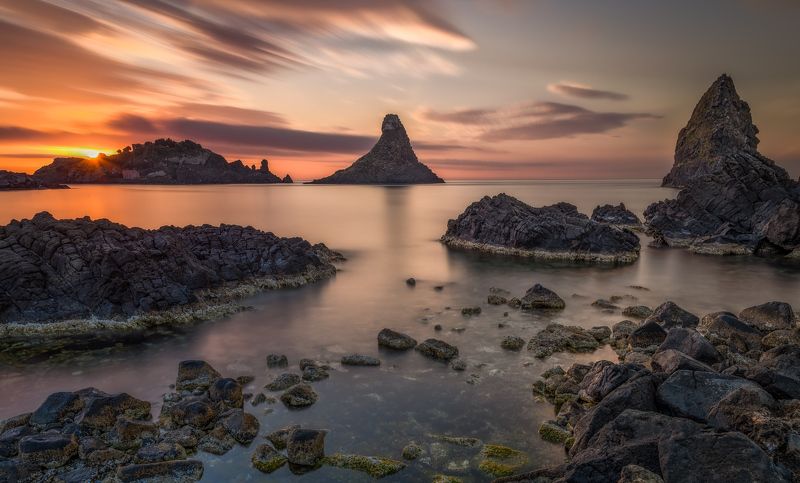 sunset, photo, seascape, landscape, 35awards, sicilia, longexposure The Land of the Cyclopesphoto preview