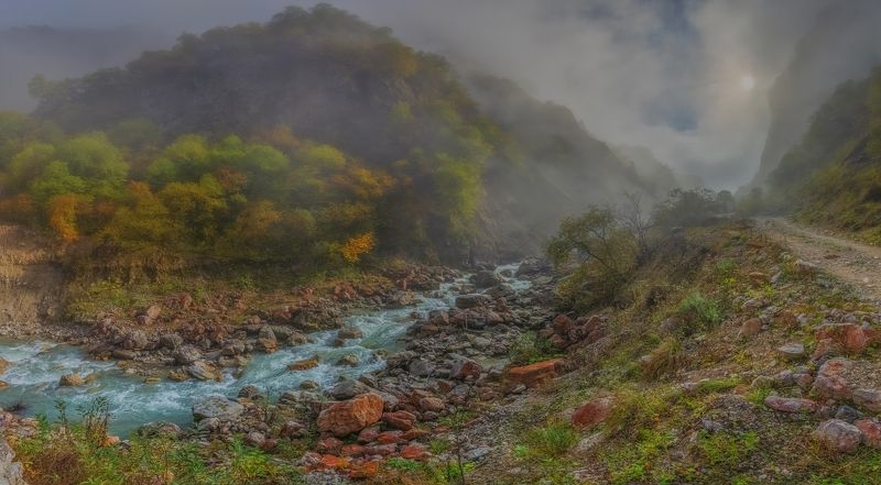 Туман, река, дорогаphoto preview