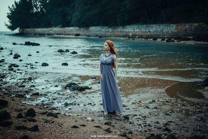grey, mood, lonely, solitude, sea, nymph, dress, woman Greyphoto preview