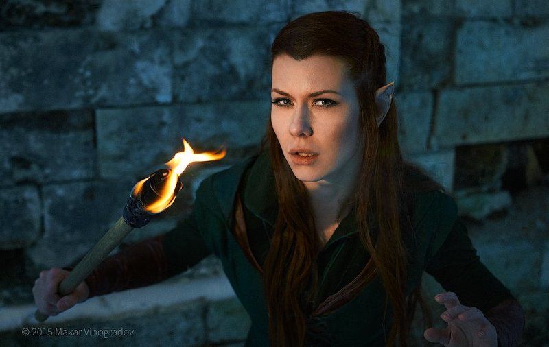 Хоббит Тауриэль The Hobbit Tauriel снег зима огонь факел лук клинки мост лес Макар Виноградов Тина  Тауриэльphoto preview
