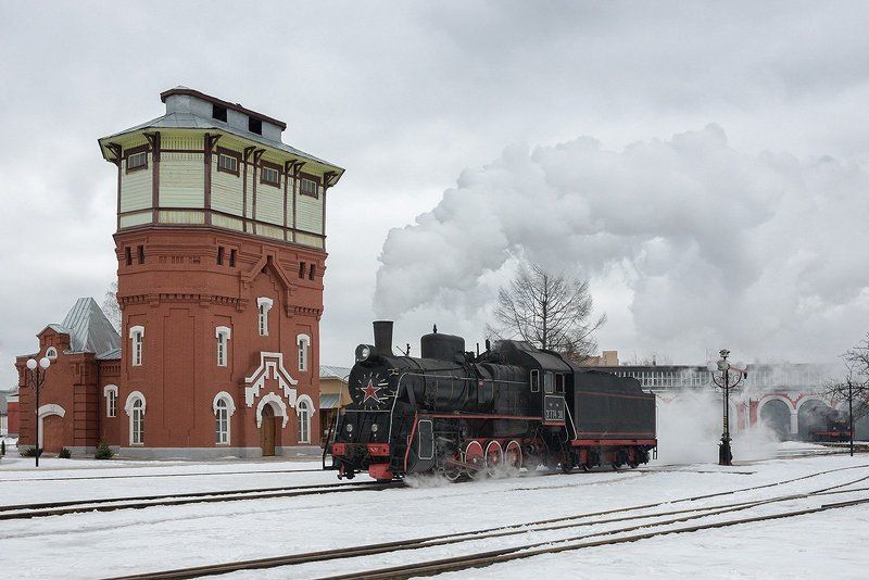 Водонапорная башня, Депо, Железная дорога, Паровоз, Подмосковная, Поезд, Рельсы, Ржд, Станция, Эр 774-38 Подмосковная. Маневровые работы.photo preview