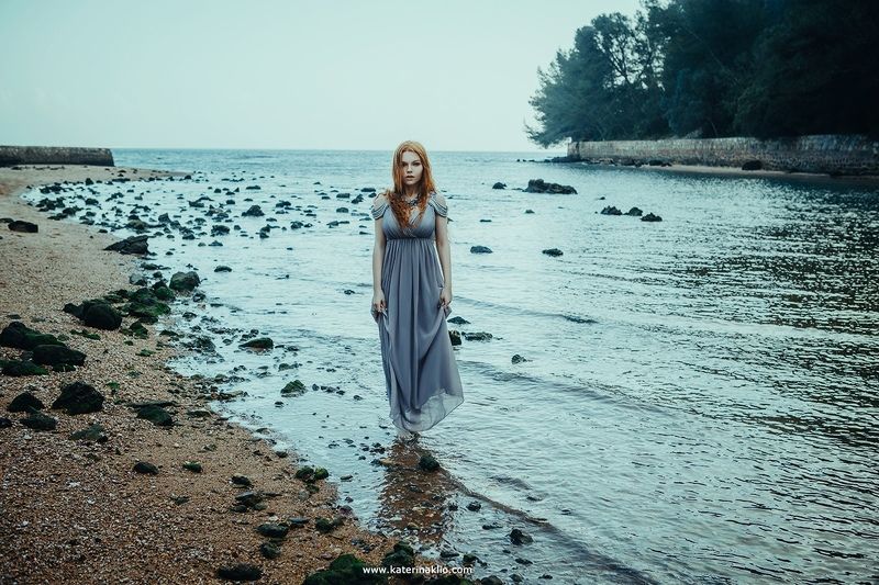grey, mood, lonely, solitude, sea, nymph, dress, woman Greyphoto preview