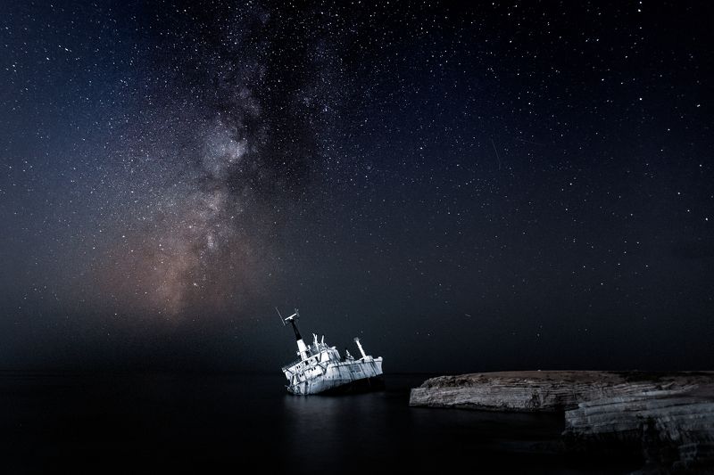 cyprus, paphos, edro, ship, shipwreck, catastrophe, sea, sea shore, night, milky way, stars, dark EDRO III Shipwreckphoto preview