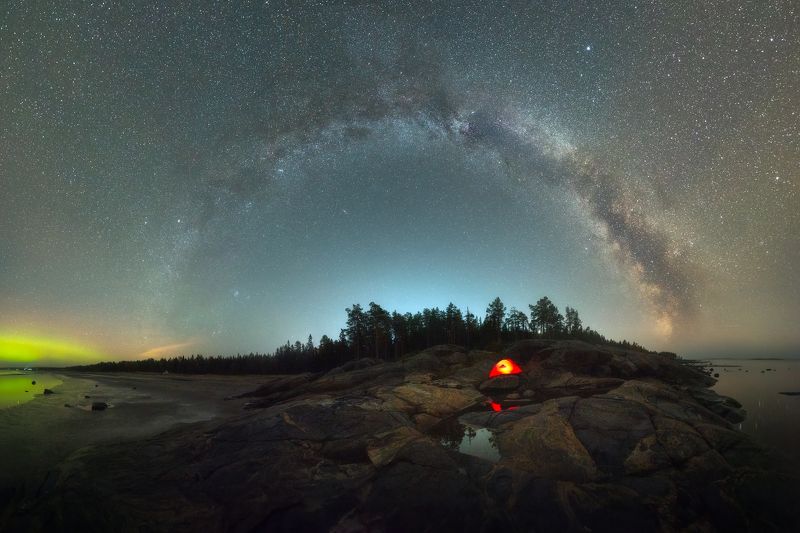 млечный путь, панорама, архангельская область, белое море, палатка, ночное фото Мыс Пильемскийphoto preview