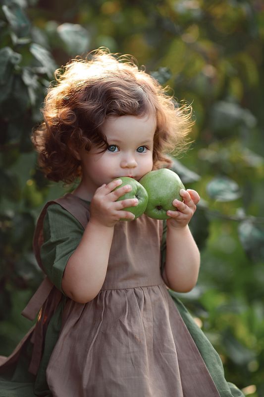 детский портрет, дети, семейная съемка, яблоки, лето, яблони, урожай photo preview