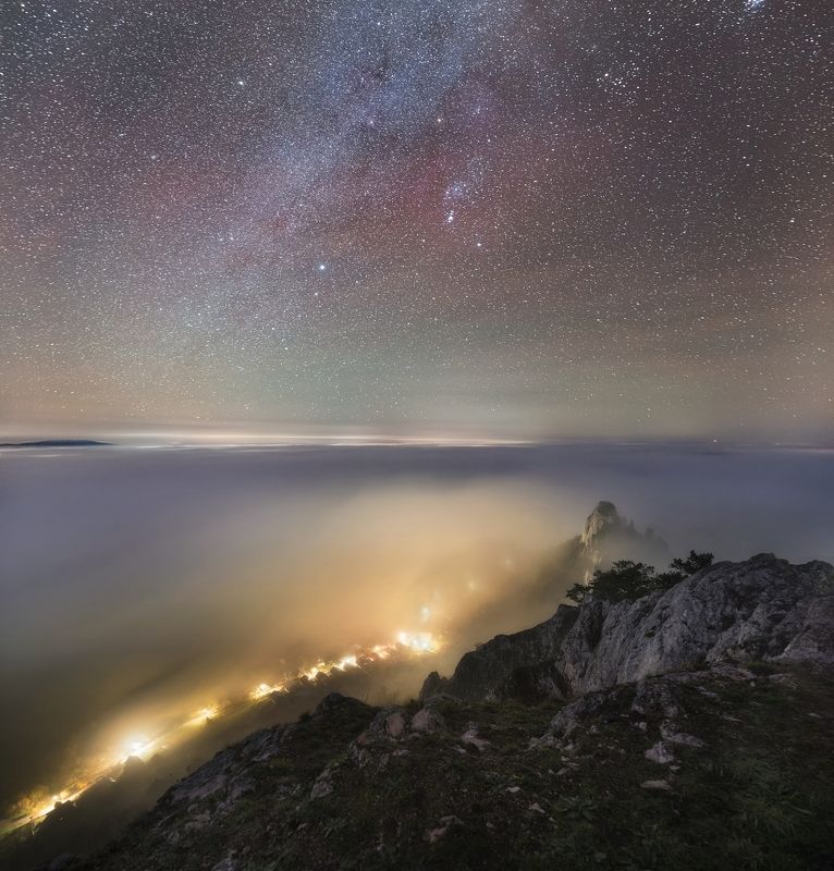 landscape, tree, stars, night, panorama Noční Vršatecphoto preview