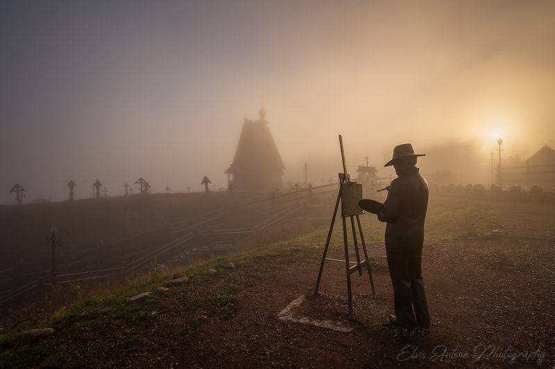 осень, плёс, ивановская область, туман, храм, левитан Осеннее утро на горе Левитанаphoto preview