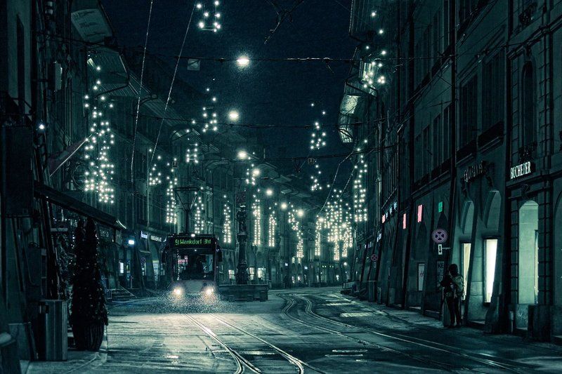 Берн, Вечер, Снег, Швейцария Вечерний Бернphoto preview