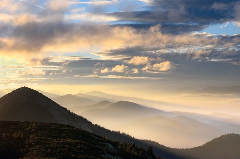 Clouds, Forest, Karpaty, Mountains, Sunrise, Горы, Карпаты, Лес, Облака, Рассвет photo preview