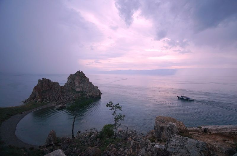 island, lake, sea, evening, sunset, sky, morning, rock, nature, landscape, horizon, summer, shore, relief Evening for the Shamanphoto preview