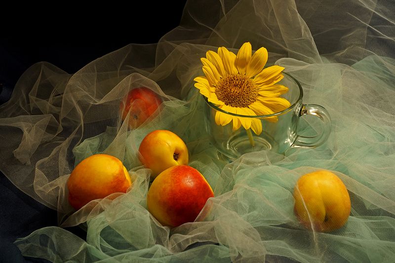 Чашка и спелые нектарины.photo preview