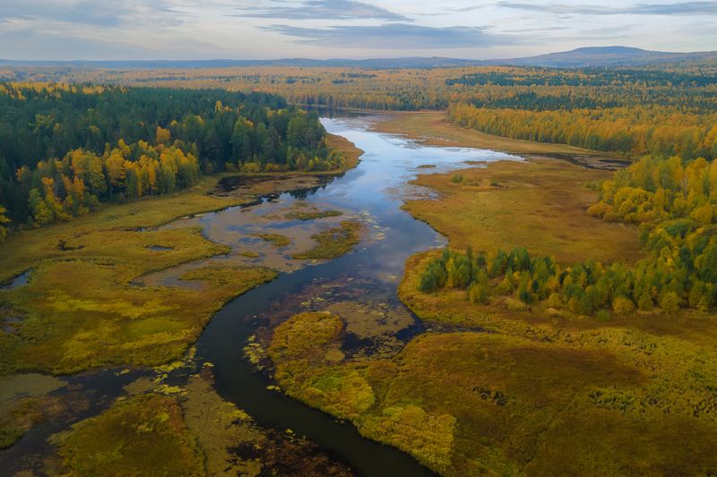 осень урал лес река облака Осенняя рекаphoto preview