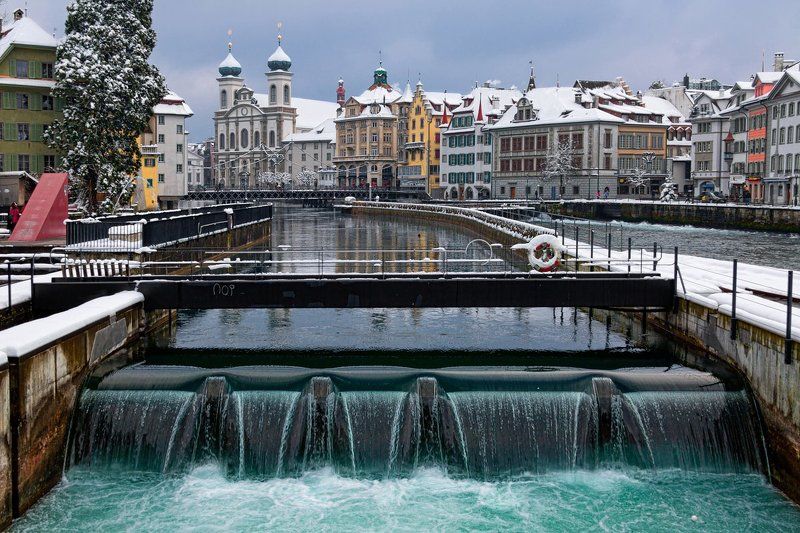 Город, Зима, Люцерн, Снег, Швейцария Зимний Люцернphoto preview