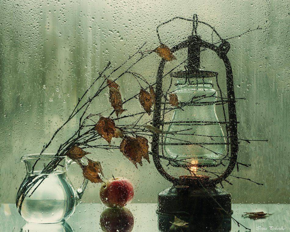 Прошлое не возвратить, но с этим как-то нужно жить. Автор: Ирина Приходько фото натюрморт, ветки березы. яблоко, фонарь, Ирина Приходько