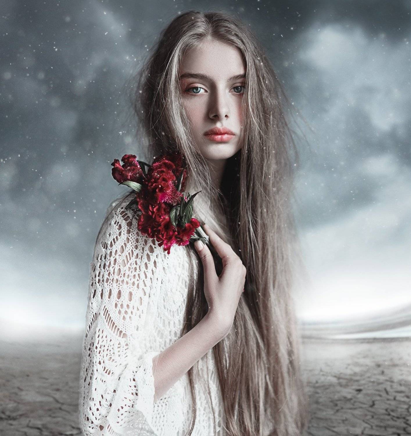 snow, beauty, winter, longhair, girl, red, cold, Less Roxy