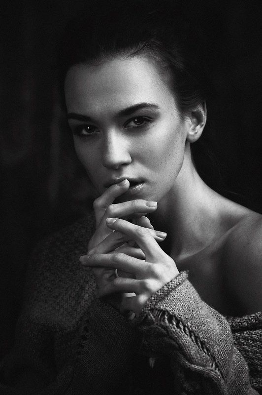 Beautiful, Beauty, Black & white, Bw, Emotion, Face, Girl, Light, Model, Moscow, Nikon, Portrait, Studio Hushphoto preview