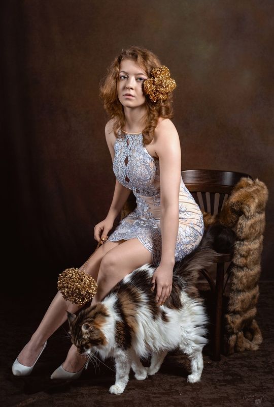 портрет, кот, мейн кун, портрет с котом Анна и Шаняphoto preview