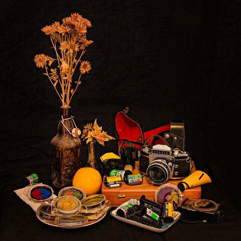 black, box, color, colors, concept, conceptual, photo filter, photo camera, photography, still life, wooden box, Once Upon a Timephoto preview