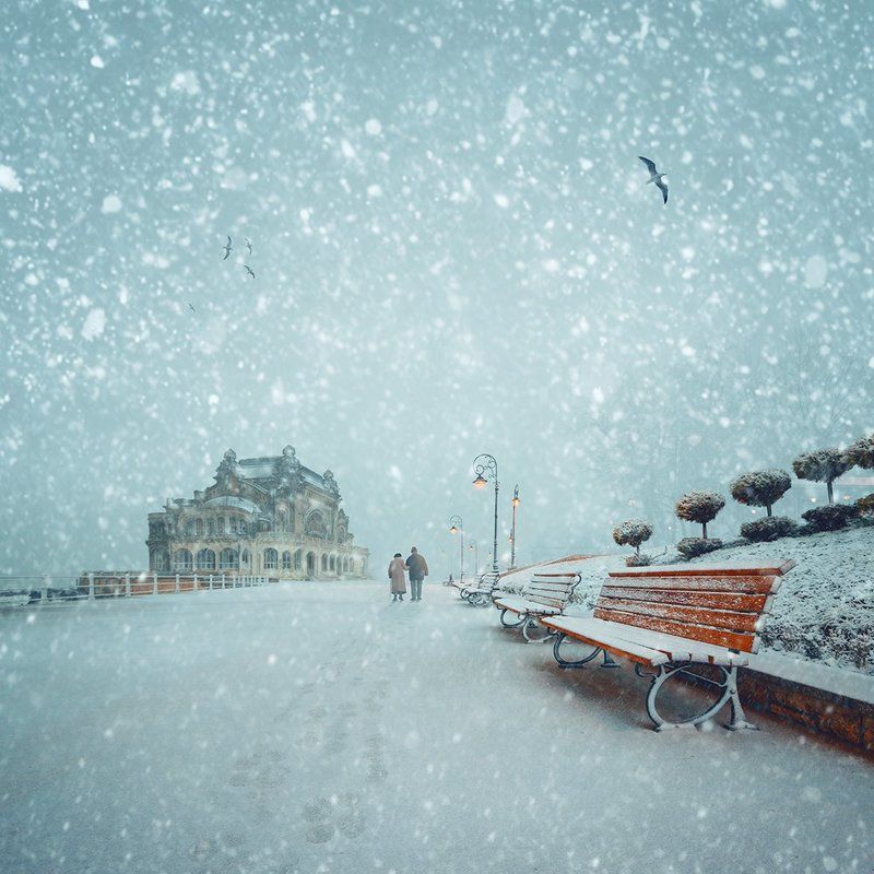 Girl snow, Manipulation, Old man, Old woman, Photomanipulation Spread The Happiness Around You фото превью