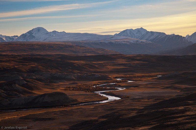 Алтай, Горный алтай, Горы, Закат, Осень, Чаган-Узун, Южно-чуйский хребет Змейка Чаган-Узунаphoto preview