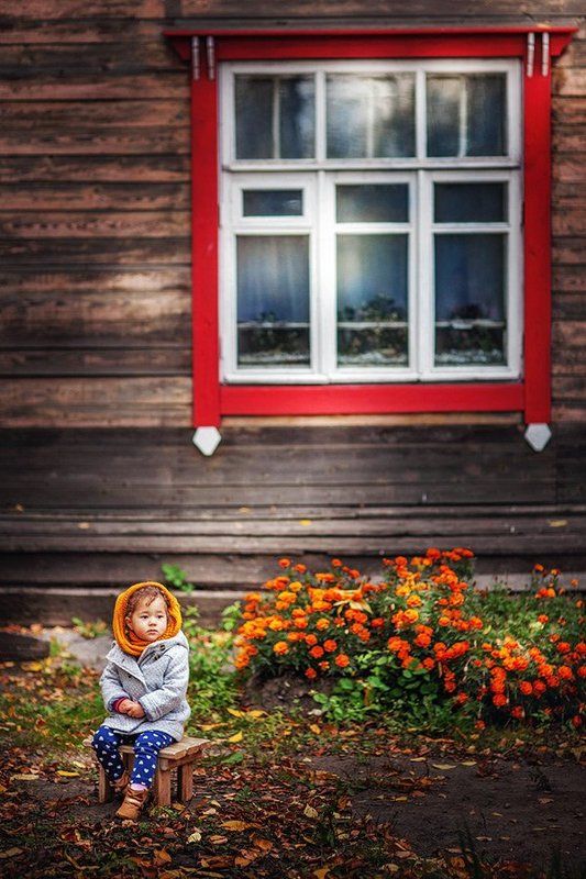 Дети, Осень, Платок, Портрет, Ребенок, Село, Цветы а где все?)photo preview