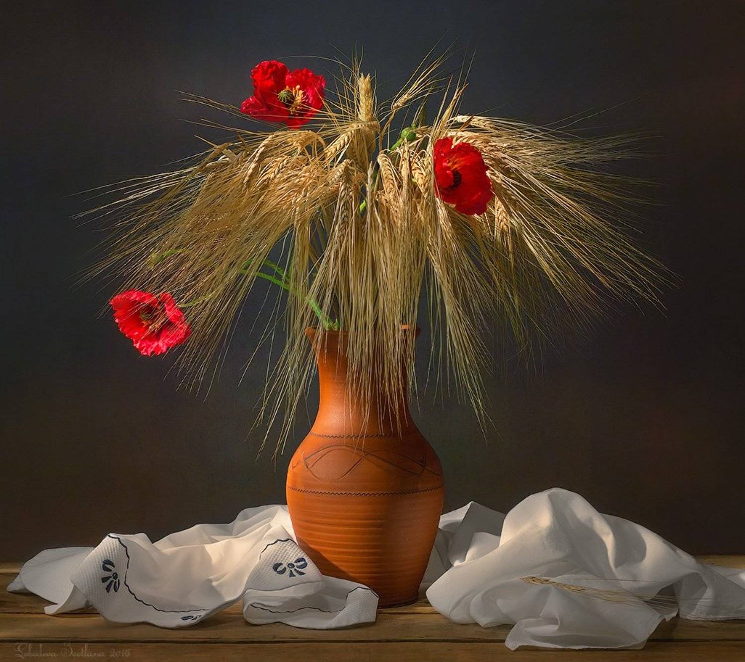 С колосками и маками. Автор: Светлана Л. колоски, крынка, маки, Светлана Л.