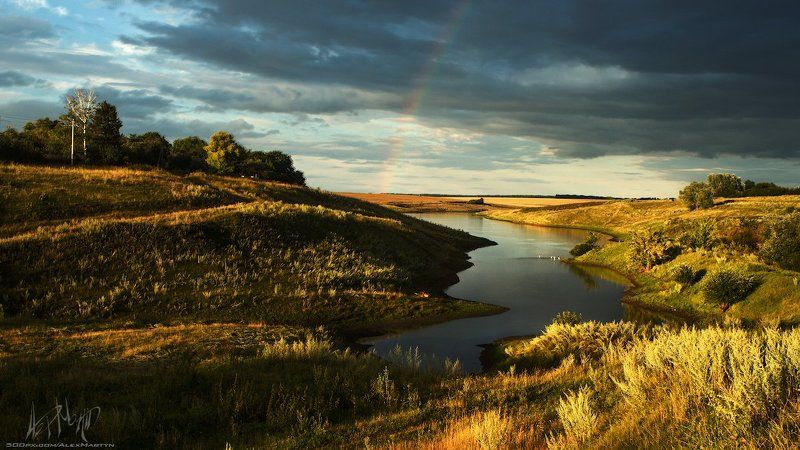 Небо, Озеро, Осень, Пейзаж, Поле, Радуга, Русский, Цвета ***photo preview