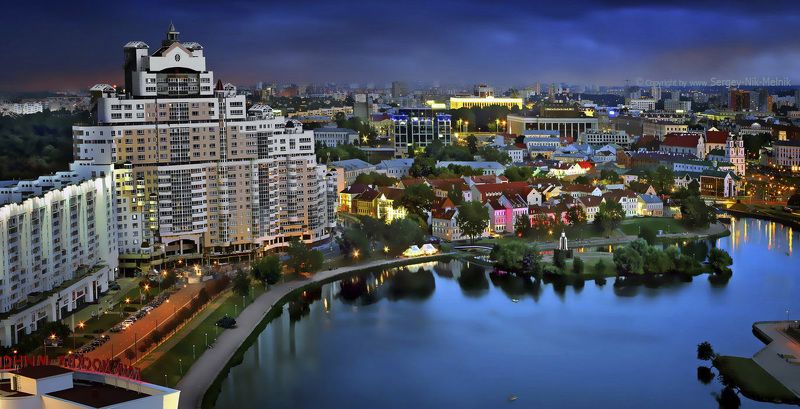 беларусь, минск, длинная выдержка, photoartist, артмир,  достопримечательность, город, вечер, закат, небо, фотохудожник,  белоруссия, европа, река, minsk, belarus, туризм, cityscape, night, ночь, travel, europe, городской пейзаж, искусство Большущее новое и малюсенькое старое...photo preview
