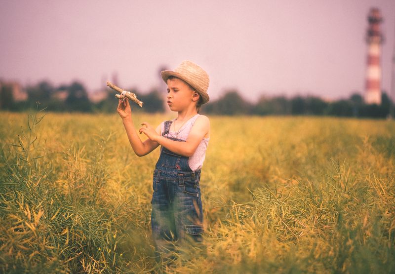 дети, поле, лето, дети, детский портрет, самолётик,детство, Летом в полеphoto preview