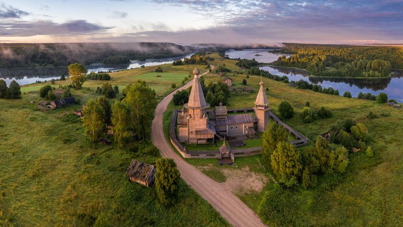 кенозерье, аэросъемка, россия, русский север, архангельская область, лето, восход, церковь, храм, архитектура, kenozero, aerophotography, russia, russian north, arkhangelsk region, summer, sunrise, church, temple, architecture Почозерский погостphoto preview