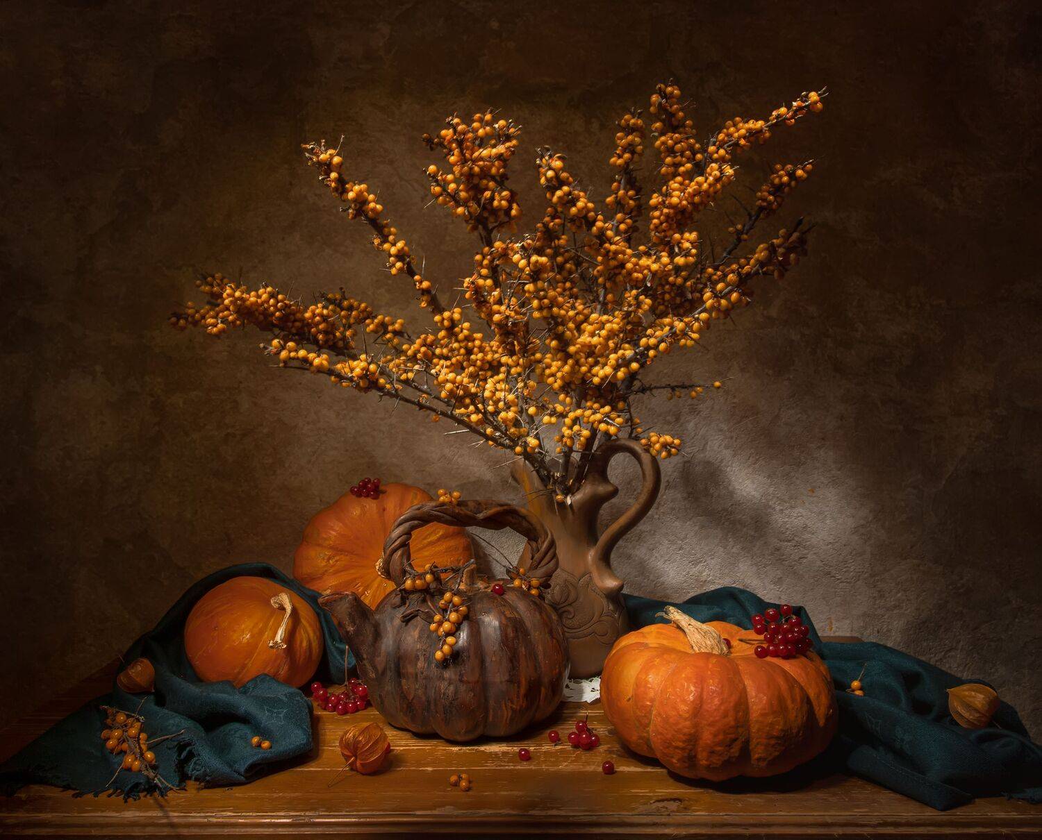 натюрморт, тыквы, облепиха, Феденкова Татьяна