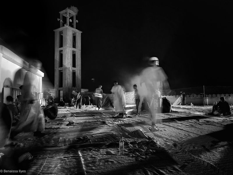 black and white, bnw, monochrome, art, mouvement, actions, night, nightscape, dark, people, shadow, darkness, long exposure Ramadan nightsphoto preview