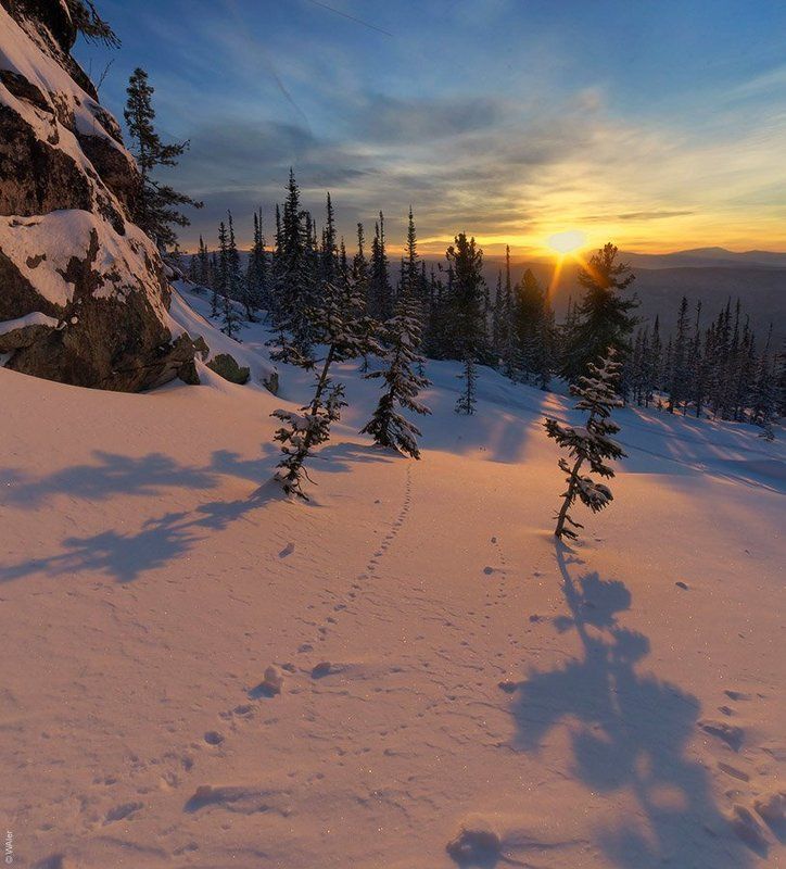 горная, зима, рассвет, шория PRO Утро у скалphoto preview