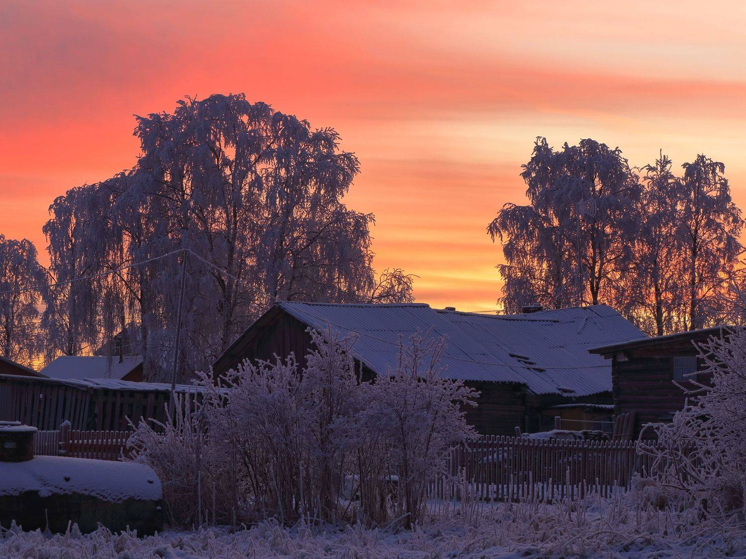 вечер, деревня, закат, дерево, небо, сельский, спокойный, зима, снег, Титов Александр