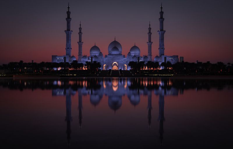 mosque, church, temple, city, architecture. town, sunset, dusk, reflection, dubai, uae, abu-dhabi, muslim, orient, arab,  Sheikh Zayed Grand Mosque, Abu Dhabiphoto preview