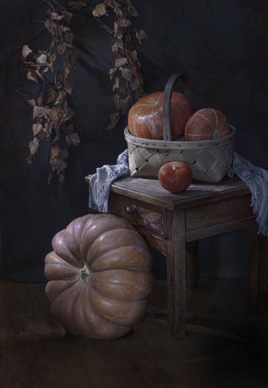 тыква,корзина,шарф,ветки березы. Тыкваphoto preview