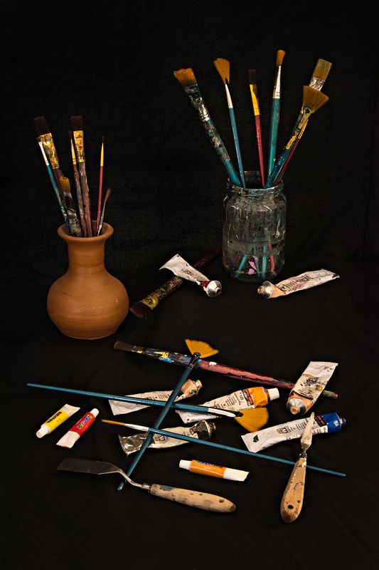 arrangement, black, close-up, color, colors, color image, composition, paintbrush, paintbrushes, photography, still life, Paintbrushes Compositionphoto preview