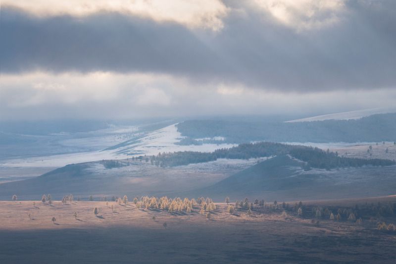 монголия, азия, осень, путешествие, степь, лиственницы, пейзаж Между осенью и зимойphoto preview