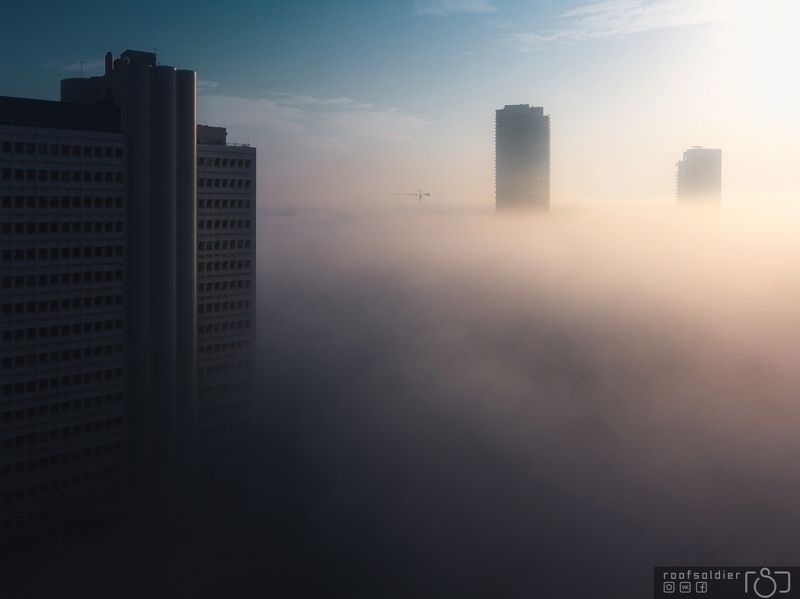Tel aviv, Israel, city, urban, architecture, cityscape, above, sunset, sunrise, skyscraper, roofer, roof, fog, mist, morning Fog in Tel Avivphoto preview