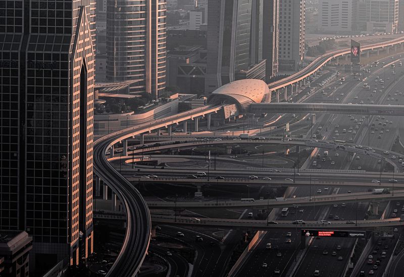 dubai, uae, city, town, road, cross road, metro, future, sunset Futuristic city landscapes of Dubaiphoto preview