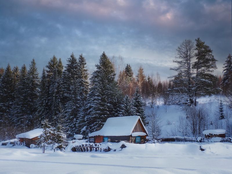 сибирь, кузбасс, майзас, деревня, зима, мороз, кузнецкий алатау Зимний вечерphoto preview