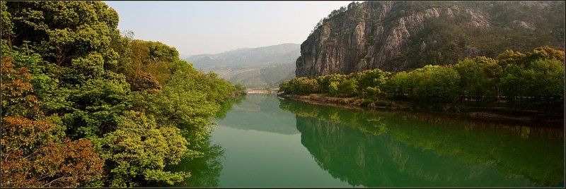 китай,наньси,панорама,река,путешествия,пейзаж,утро Тихое утро зелёной рекиphoto preview