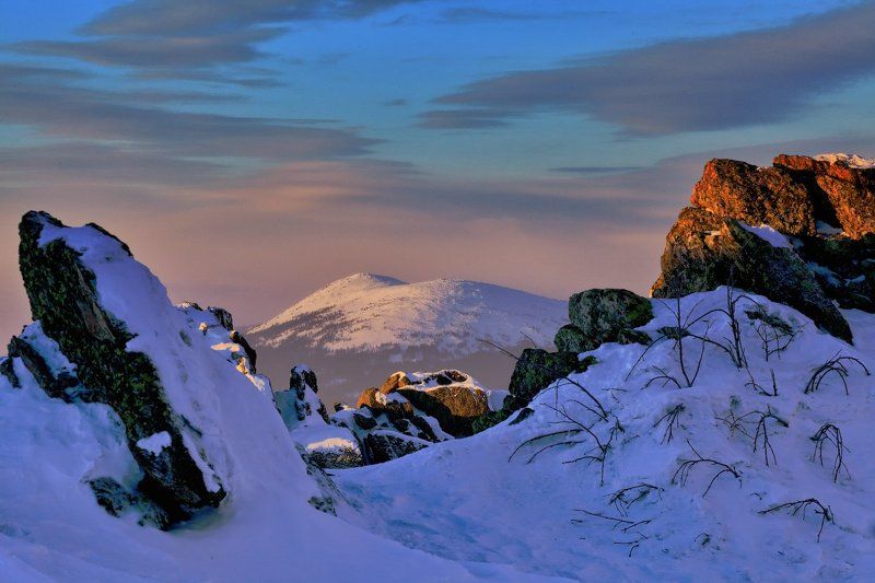 Горы, Зима, Круглица, Рассвет, Скалы, Снег, Таганай, Южный урал Круглица. Вид с Дальнего Таганая.photo preview